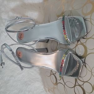 Nine West 4 inch Silver heels with Colorful diamonds